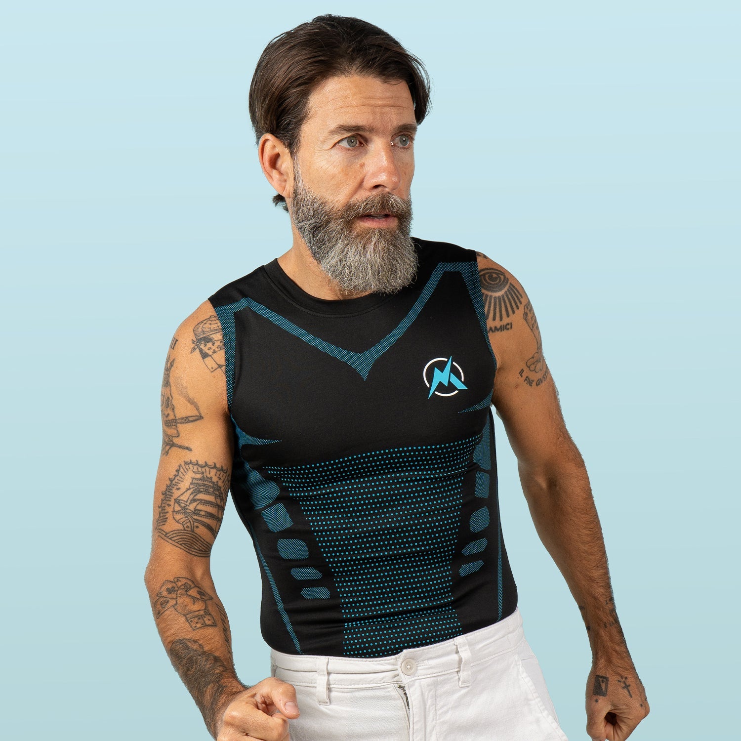 VestElite Black compression shirt front three-quarter view