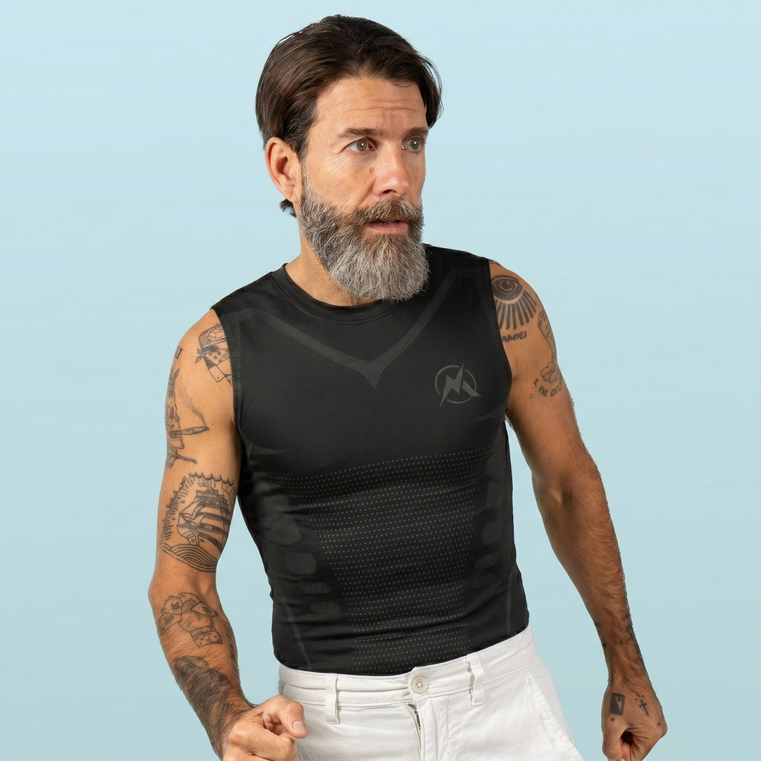 VestElite Black compression shirt three-quarter view