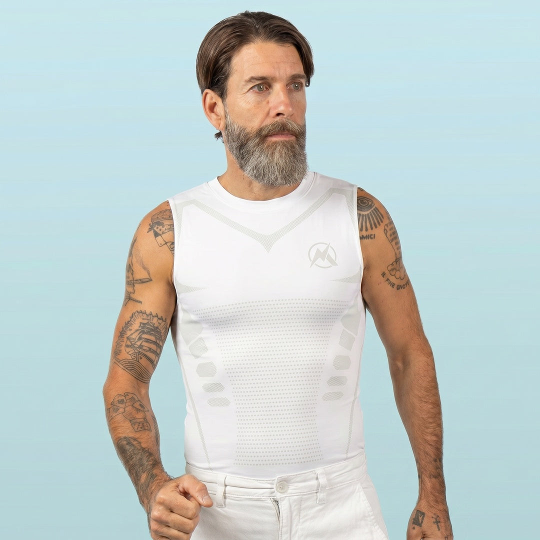 VestElite White compression shirt three-quarter view